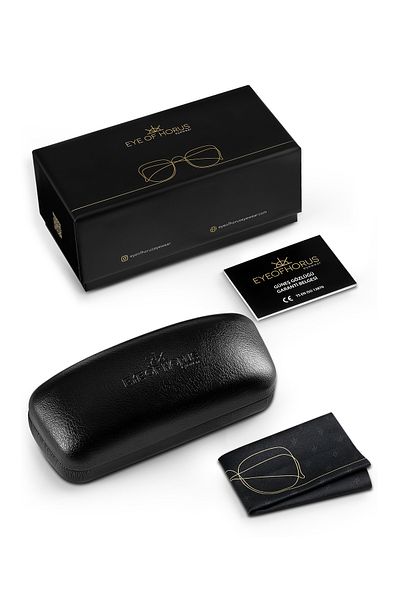 EYE OF HORUS Leather Glasses Box - Case and Cloth Set