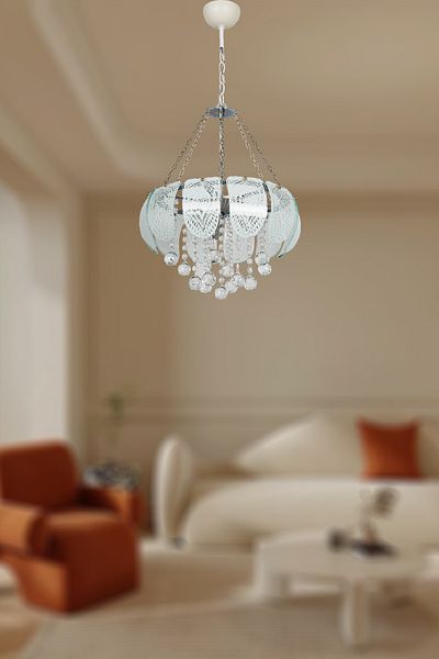 VENON 3-Piece Chrome White Lighting Direction Chandelier with Glass and Stones - CRYSTAL