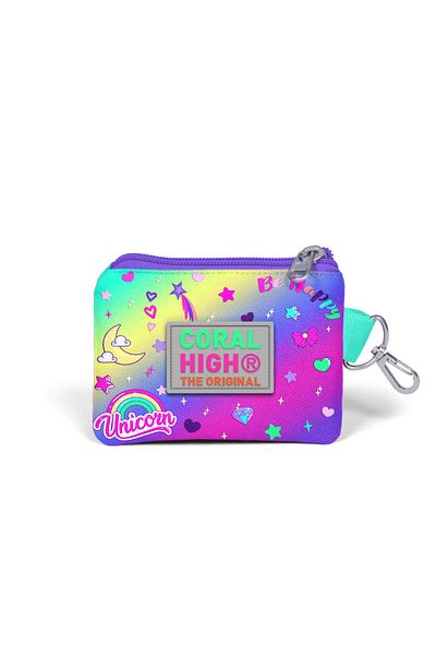 Coral High Lavender Water Green Unicorn Patterned Children's Money Bag - 21829