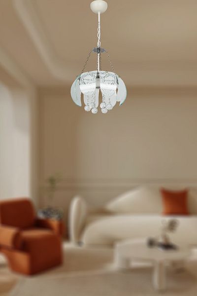 VENON Single Chrome Chandelier with Stoned Glass - Lighting Direction
