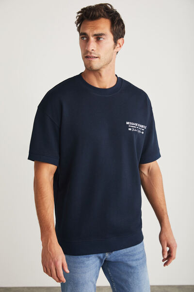 GRIMELANGE Μπλουζάκι Brendan Ανδρική λαιμόκοψη 100% βαμβάκι Navy Blue με κέντημα και λεπτομέρεια εκτύπωσης