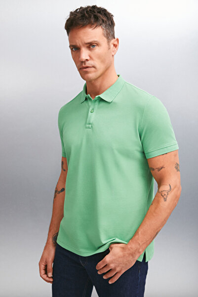 GRIMELANGE Ανδρικό μπλουζάκι MARTEN - Πράσινο γιακά πόλο 100% βαμβακερό κανονικό κοντομάνικο μπλουζάκι