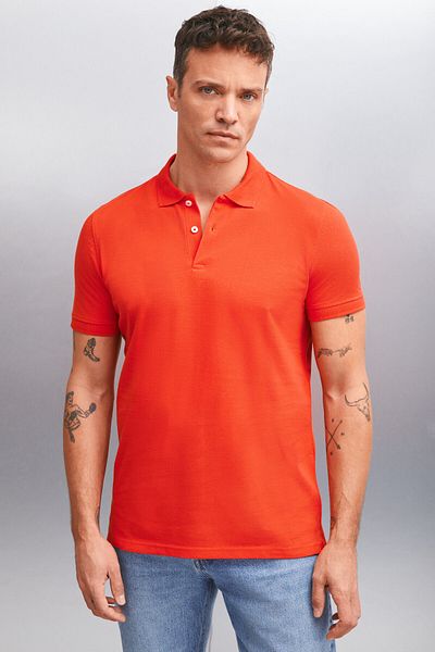 GRIMELANGE MARTEN pánské 100% bavlněné triko s krátkým rukávem Regular Fit Red Polo Collar