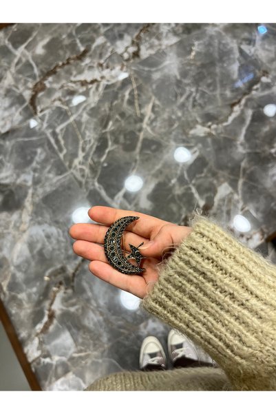 Zeynep Özkan Tasarım 100. yıl Ay Yıldız Bronz Koyu Renk Diamond Broş (Müge Anlı)