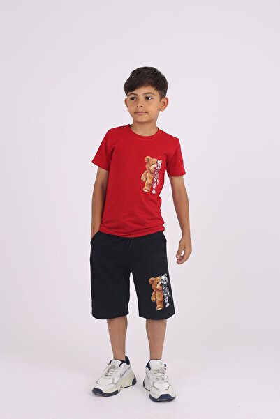 çiko kids Robotic Teddy Bear Printed Bicycle Collar 100% Cotton Bottom-Top Set