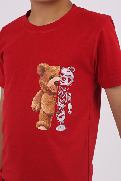 çiko kids Robotic Teddy Bear Printed Bicycle Collar 100% Cotton Bottom-Top Set