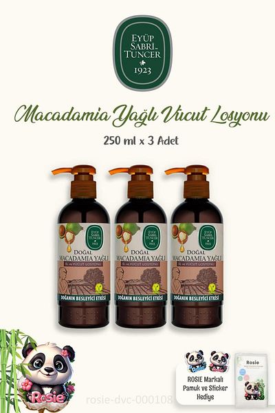 Eyüp Sabri Tuncer Natural Macadamia Oil 3 Pack Hand and Body Lotion - 250 ml and ROSIE