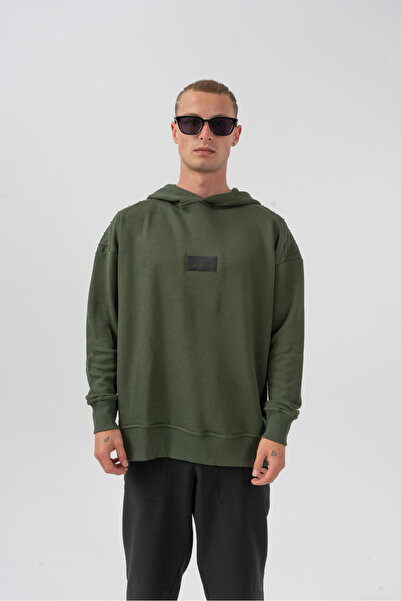Luz De Yusa Omuzu Nervürlü Haki Hoodie