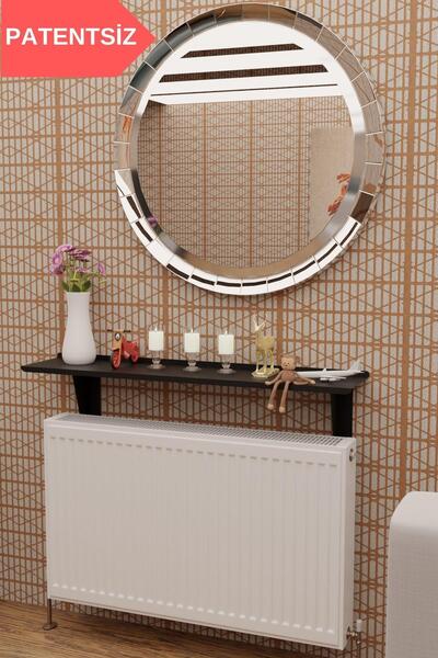 risingmaber Montajsız Siyah Petek Üstü Metal Raf, Kalorifer Peteği Raf Dresuar Uçan Raf 120 Cm Mt101s