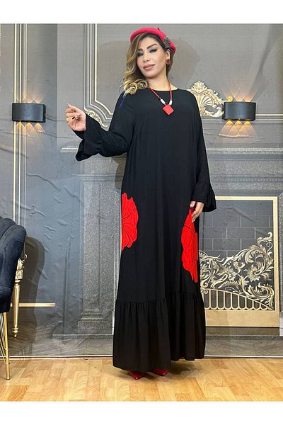 Yeşilmoda dress long cotton embroidered high quality black for special occasion