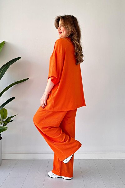 MaziButik Orange Seersucker Double Set