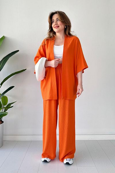 MaziButik Orange Seersucker Double Set