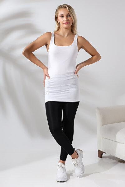 Endies Kadın Karyokalı Uzun Basic Pamuklu Esnek Atlet 19055 BEYAZ