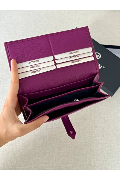 DERKON Genuine Leather Gentle Women's Purple Color Wallet