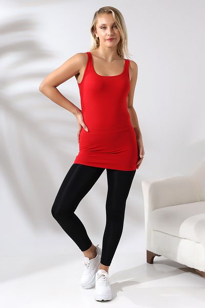 Endies Women's Long Basic Cotton Flexible Undershirt with Cot 19055 RED