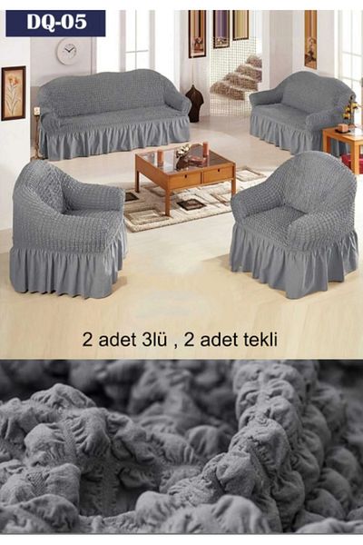 Gerbera Home Collection 3+3+1+1 Gray Wrapped Sofa Cover Set