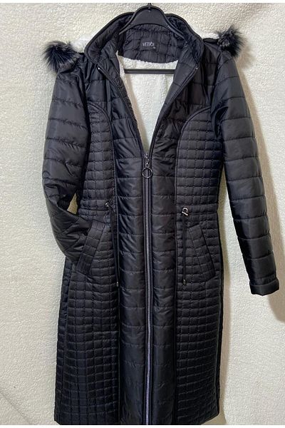 VETRE Plus Size Double Quilted Black Coat 1051