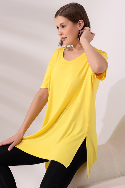 Endies Casual T-Shirt με πτυσσόμενα μανίκια και σκισίματα στα πλαϊνά 19598 ΑΝΟΙΧΤΟ ΚΙΤΡΙΝΟ