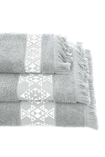 Green Black Hereke 3-комплект рушників 100% бавовна жакардовий кремовий бордюр світло-сірий