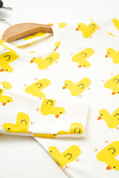NEU KIDS Unisex Çocuk Sarı Ördek Baskılı Uzun Kollu %100 Pamuklu Pijama Takımı 1-4 Yaş