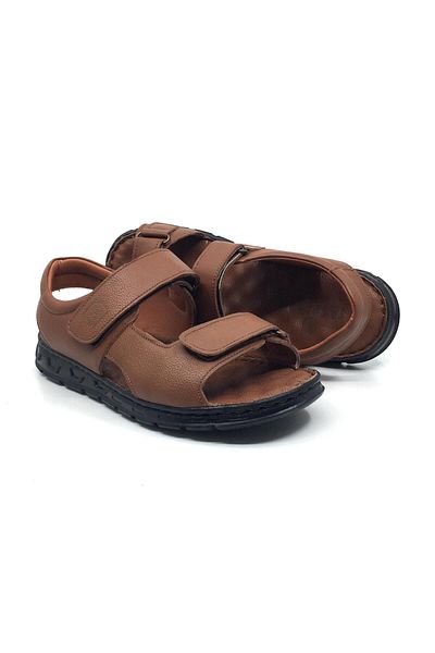 Erdem Taşpınar %100 Genuine Leather Orthopedic Men's Summer Velcro Slippers-Sandals 40-45