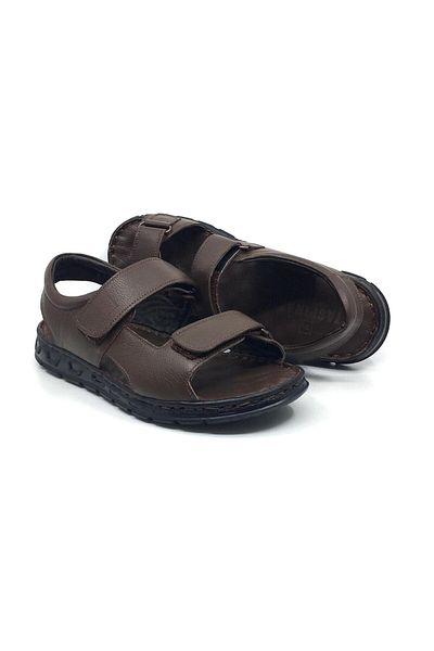 Erdem Taşpınar %100 Genuine Leather Orthopedic Men's Summer Velcro Slippers-Sandals 40-45