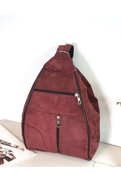 Deribag Piele de căprioară autentică, rucsac de damă, roșu Claret 25*36*16 cm