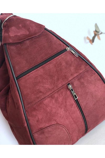 Deribag Piele de căprioară autentică, rucsac de damă, roșu Claret 25*36*16 cm