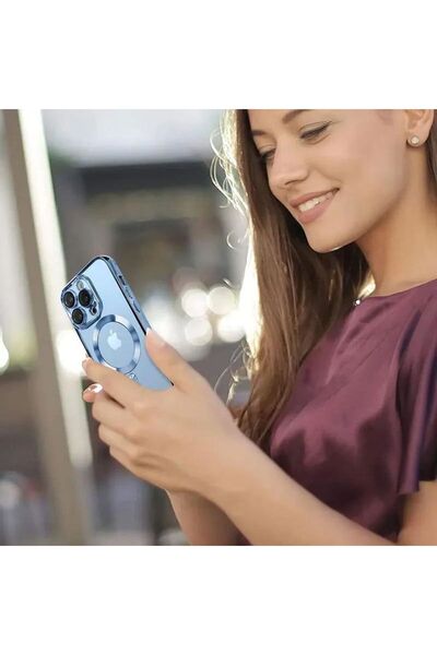 Rivor Apple iPhone 11 Pro Max Kılıf Kamera Korumalı Magsafe Wireless Şarj Şeffaf Renkli Yumuşak Kapak