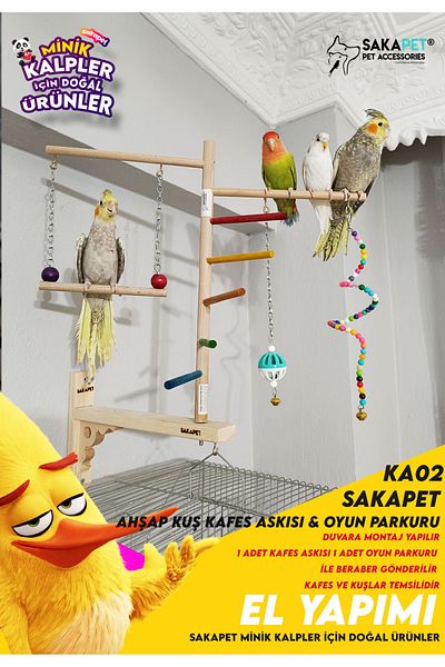 SAKAPET Wooden Decorative Bird Cage and Play Track Hanger