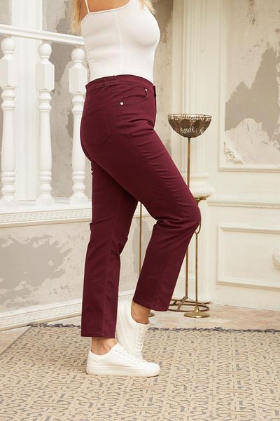 RMG Plus Size Plum Cotton Trousers with Elastic Waist