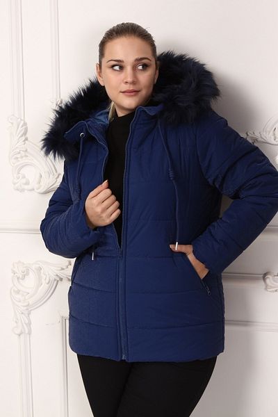 RMG Plus Size Navy Blue Coat with Fur Hood