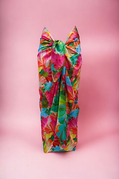pistore New Season - Pink Yellow Blue Floral Patterned Satin Women's Beach Pareo