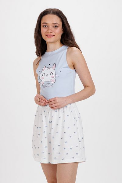 Ecrou Tricou albastru Crop - Damă, Imprimat Pisicuță, Curea groasă