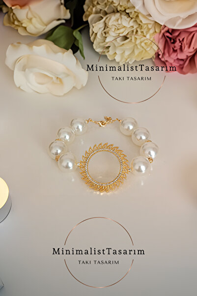 MinimalistTasarım İncili Tam altın bileklik, Tam altın takılan bileklik, Tam ...