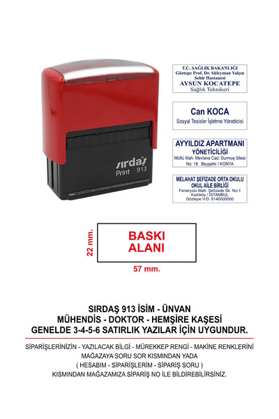 913 Otomatik (BÜYÜK BOY KAŞE) 57x22 Mm Baskı Alanı