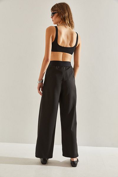 Bianco Lucci Women's Palazzo Trousers - Elastic Waist, Pocket Detail, Hidden Zipper60251152