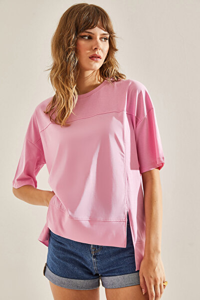 Bianco Lucci Crew Neck Oversize Women's T-Shirt - Stitching Detail60251111