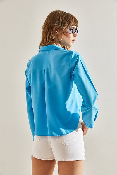 Bianco Lucci Long Sleeve Shirt with Poplin Fabric - Ornamental Pocket Detail60251115