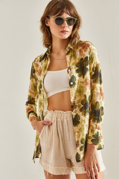 Bianco Lucci Mintás viszkóz női karcsú ing -60251143