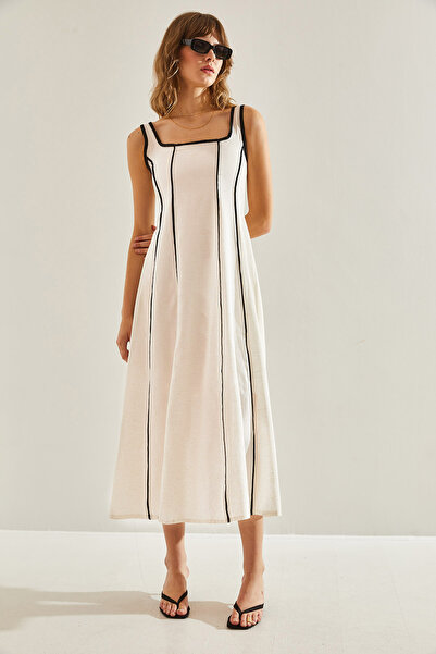 Bianco Lucci Lněné šaty – lemované detaily a podšité, dámské,60251132