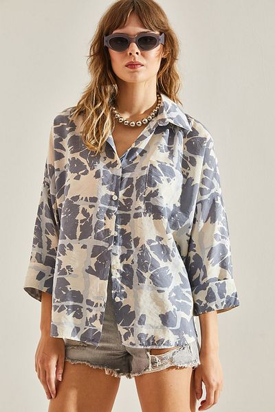 Bianco Lucci Patterned Viscose Oversize Women's Shirt - Single Pocket60251142
