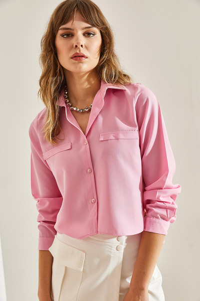 Bianco Lucci Poplin Shirt - Long Sleeve, Ornamental Pocket Detail, Women -60251115