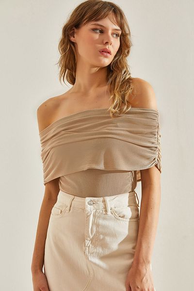 Bianco Lucci Viskosebluse für Damen mit Madonna-Kragen und Kordelzugdetail 60251120