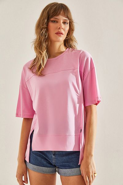 Bianco Lucci Γυναικείο T-Shirt Crew Neck Oversize - Λεπτομέρεια ραφής60251111
