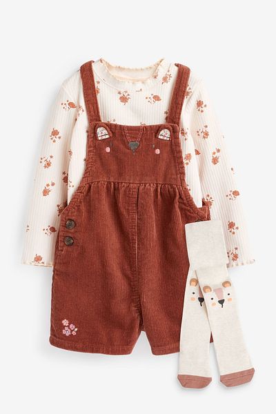 Next Baby Red Brown Colored 100% Cotton Velvet Body and Bodysuit Pantyhose Set