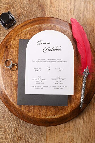 Pixel Davetiye Oval Kesim Siyah Davetiye- 100 Adet - Düğün - Nişan - Kına - S...