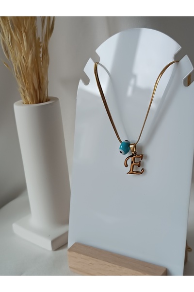 La fee aksesuar E - Çelik Harf Kolye Nazar Boncuğu Kolye