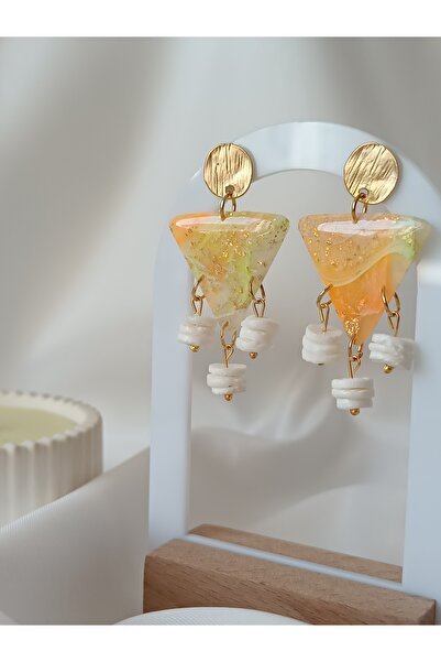 La fee aksesuar أقراط بتصميم خاص من حجر اللؤلؤ والبوليمر اللامع - صناعة يدوية