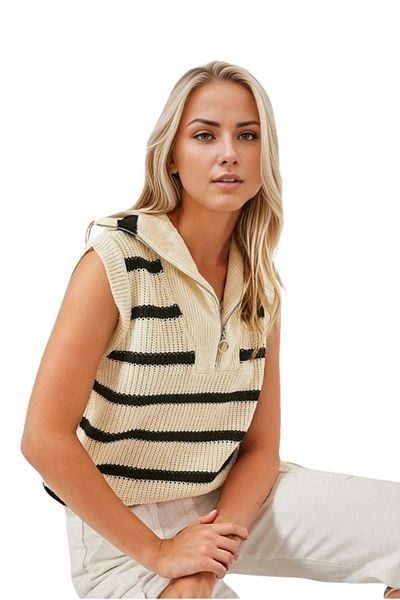 Cassime Turtleneck Zippered Knitwear Striped Women's Sweater